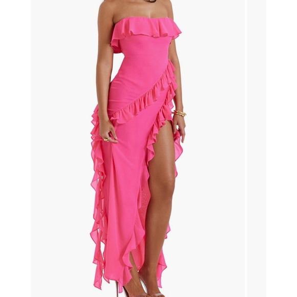 NWT HOUSE OF CB Sarina Ruffle Strapless Maxi Dress Size:L MSRP:$239 - Picture 2 of 11